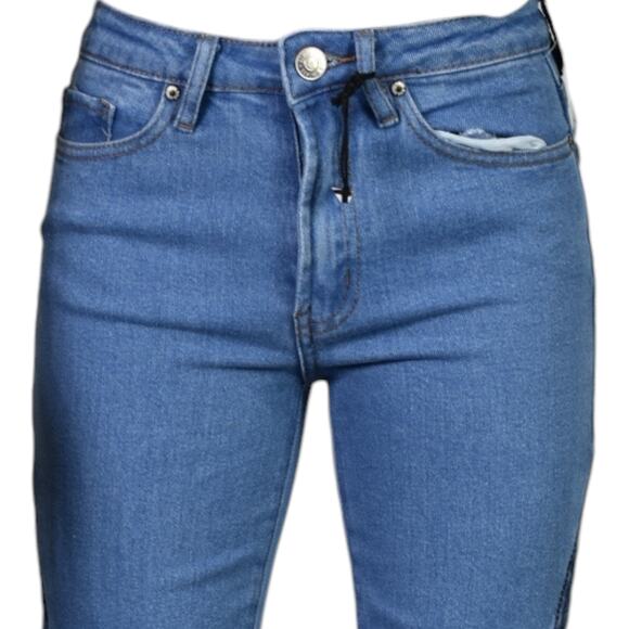 Almost Famous Patchwork Flare Jeans Blue Patched High Rise Wide Retro 70s Size 0 - Picture 4 of 12